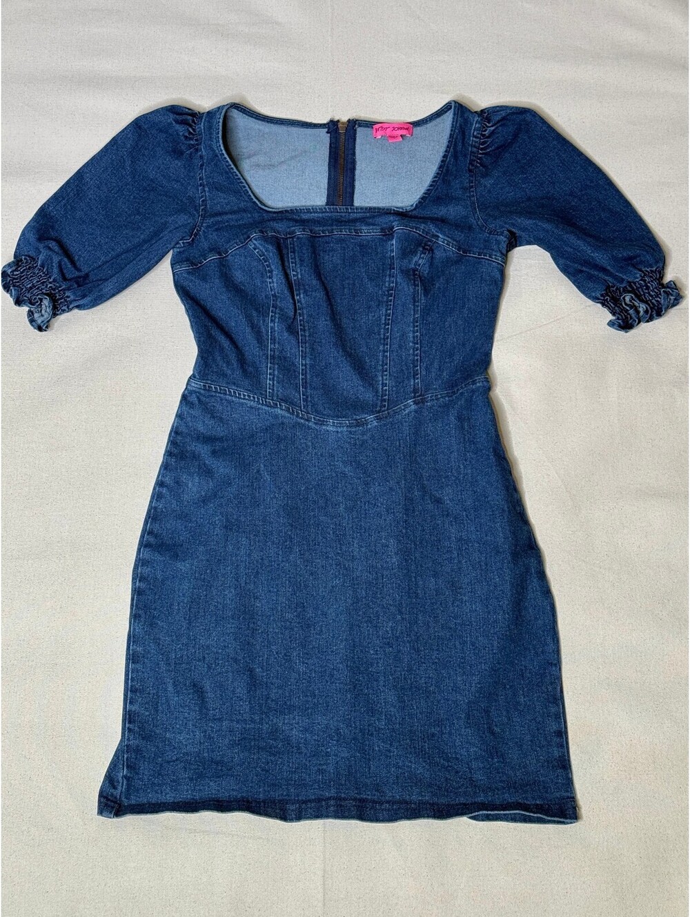 Betsey Johnson Denim Corset Puff Sleeve Mini Dress Size 6 Y2K